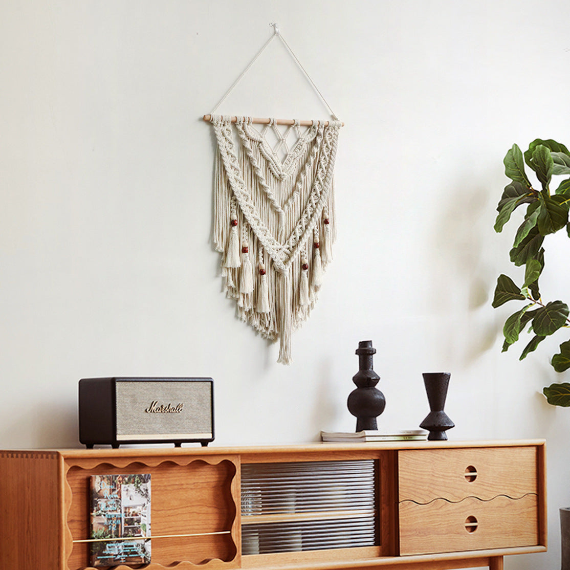 Hand-Woven Macrame Wall Hanging with Decorative Tassels | Thrascher