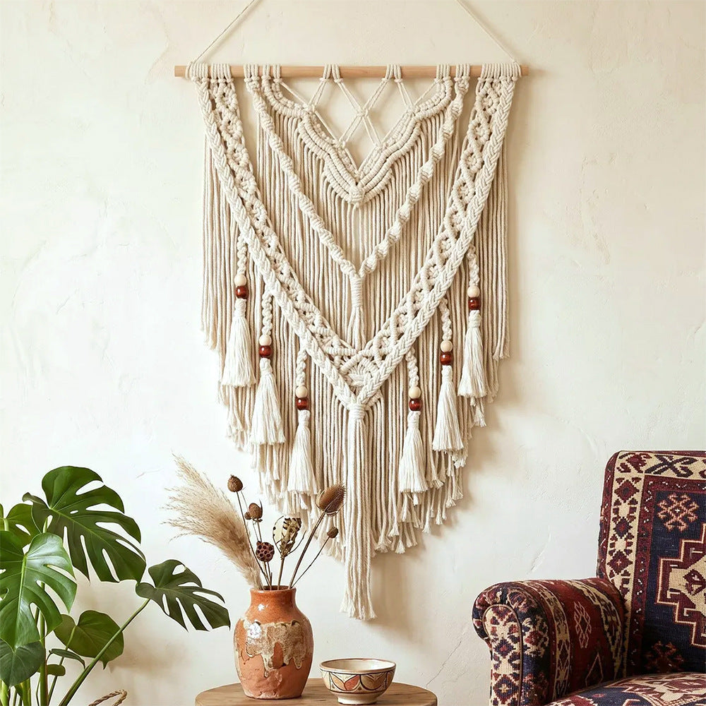 Hand-Woven Macrame Wall Hanging with Decorative Tassels | Thrascher