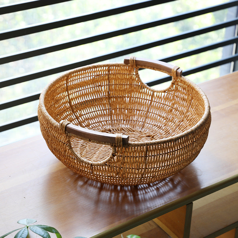 Handcrafted Braided Storage Basket with Wooden Handles | Thrascher