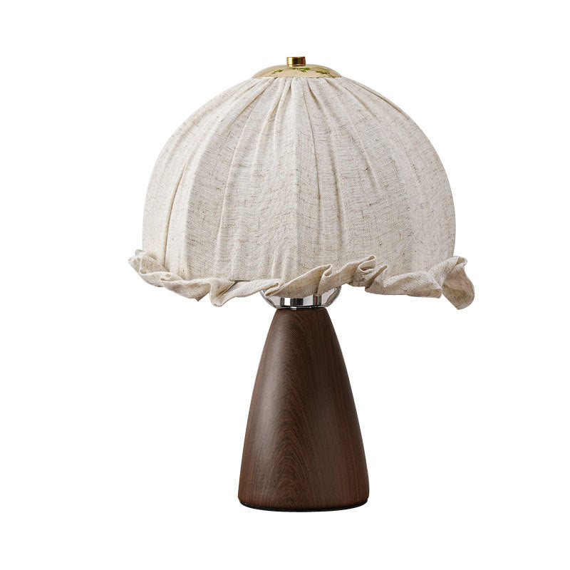 Handmade Linen Ruffle Table Lamp with Walnut Pyramid Base | Thrascher