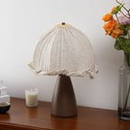 Handmade Linen Ruffle Table Lamp with Walnut Pyramid Base | Thrascher