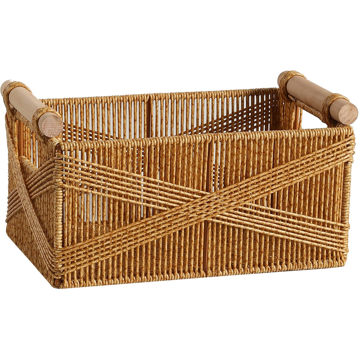 Handwoven Decorative Storage Basket with Wooden Handles | Thrascher