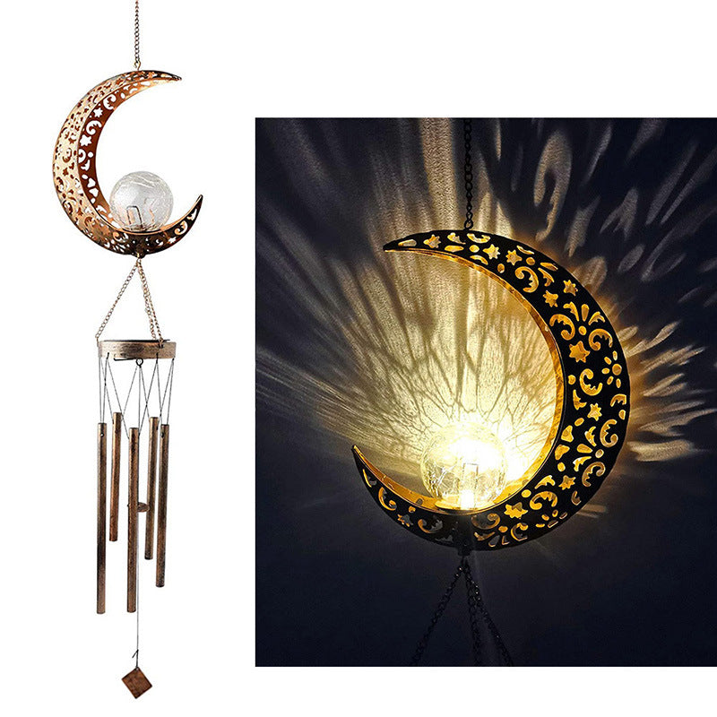 Hanging Flamingo Solar LED Wind Chime with Crackle Glass Globe | Thrascher