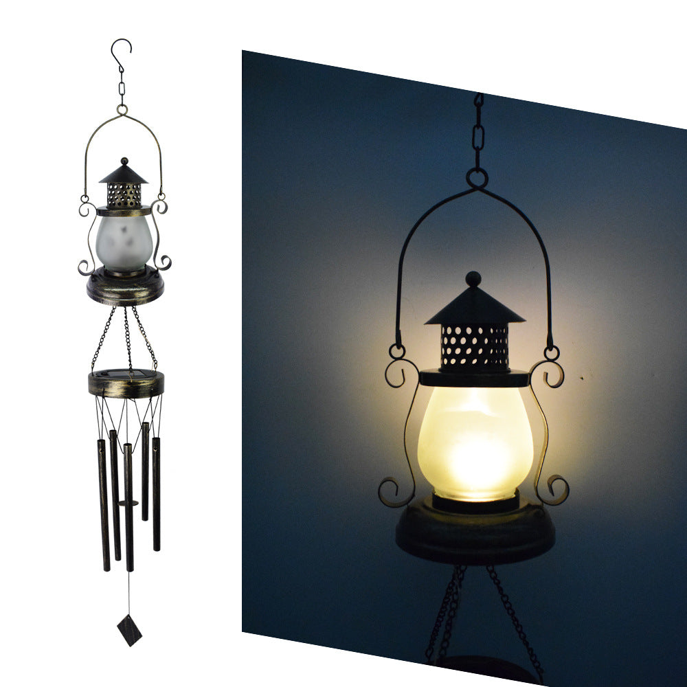 Hanging Flamingo Solar LED Wind Chime with Crackle Glass Globe | Thrascher