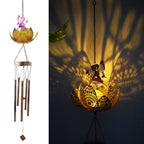 Hanging Flamingo Solar LED Wind Chime with Crackle Glass Globe | Thrascher