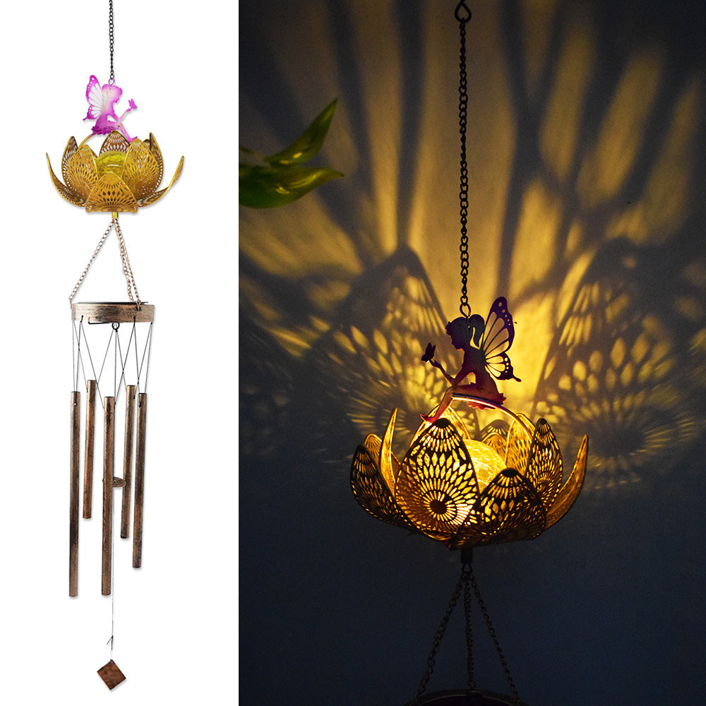 Hanging Flamingo Solar LED Wind Chime with Crackle Glass Globe | Thrascher