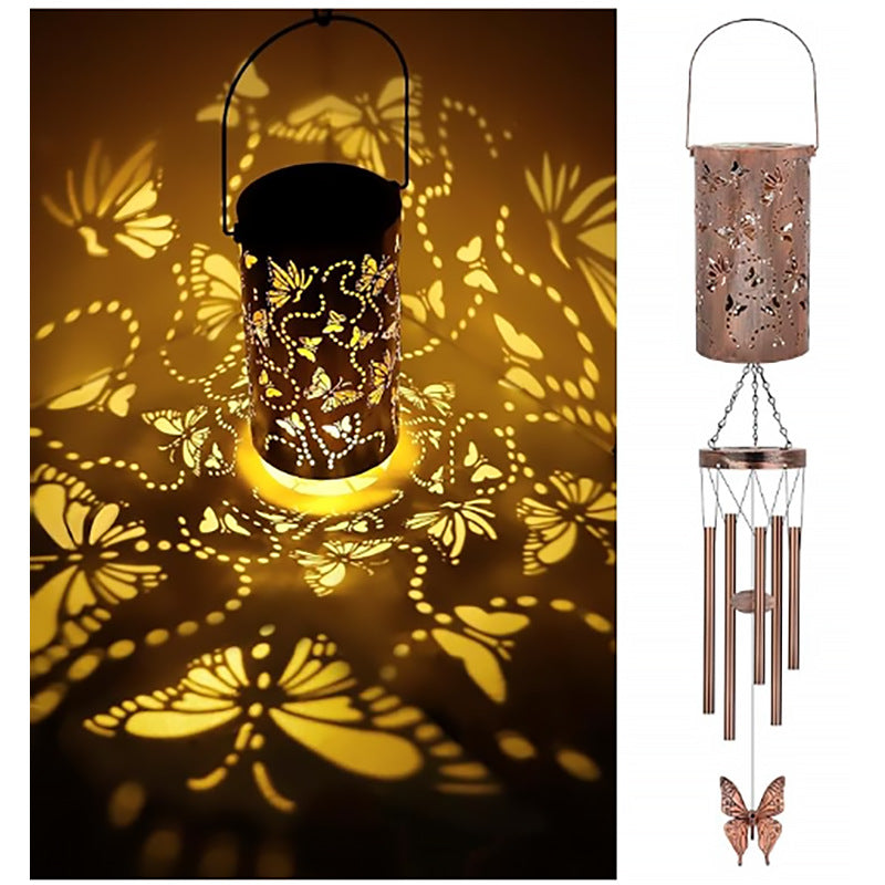 Hanging Flamingo Solar LED Wind Chime with Crackle Glass Globe | Thrascher