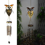 Hanging Flamingo Solar LED Wind Chime with Crackle Glass Globe | Thrascher