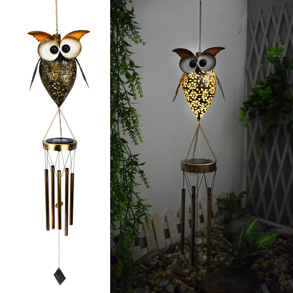 Hanging Flamingo Solar LED Wind Chime with Crackle Glass Globe | Thrascher