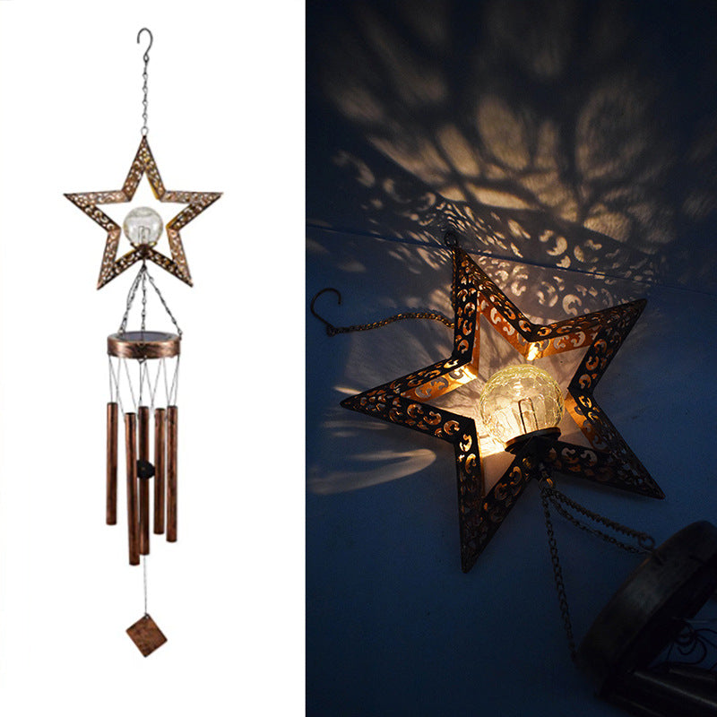 Hanging Flamingo Solar LED Wind Chime with Crackle Glass Globe | Thrascher