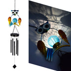 Hanging Flamingo Solar LED Wind Chime with Crackle Glass Globe | Thrascher