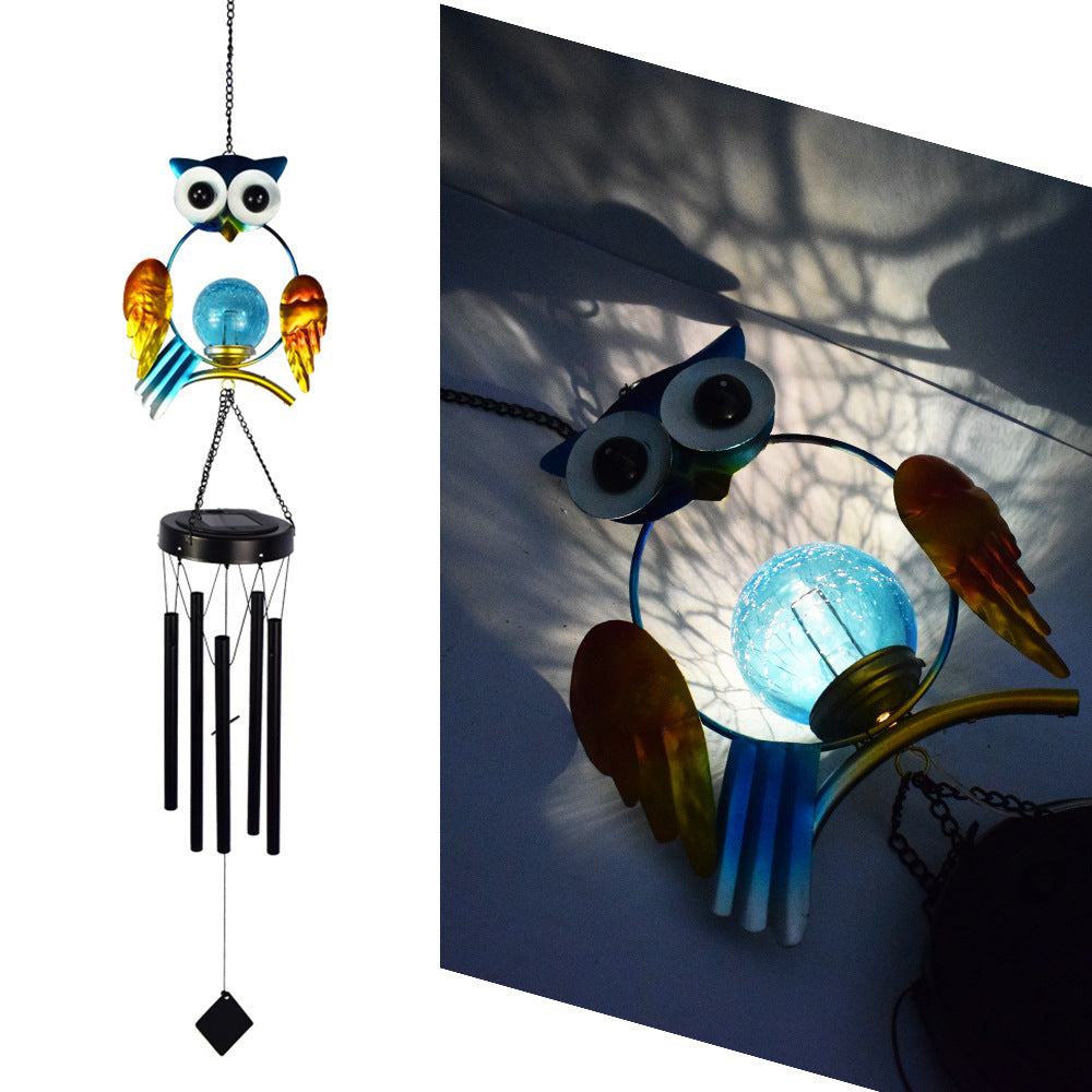 Hanging Flamingo Solar LED Wind Chime with Crackle Glass Globe | Thrascher