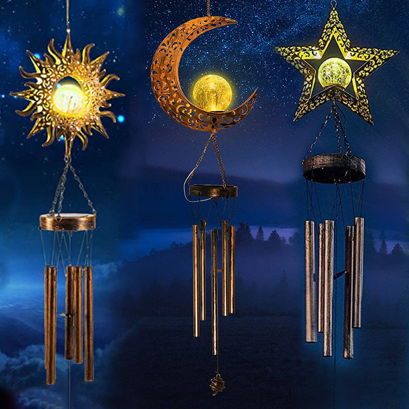 Hanging Flamingo Solar LED Wind Chime with Crackle Glass Globe | Thrascher