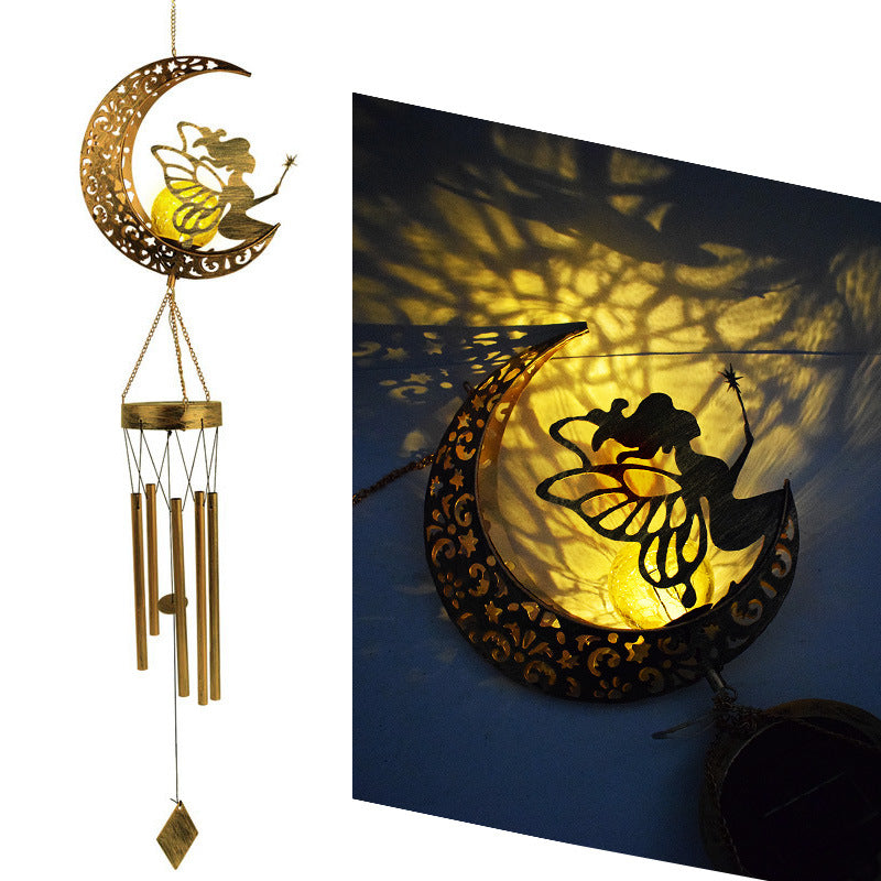 Hanging Flamingo Solar LED Wind Chime with Crackle Glass Globe | Thrascher