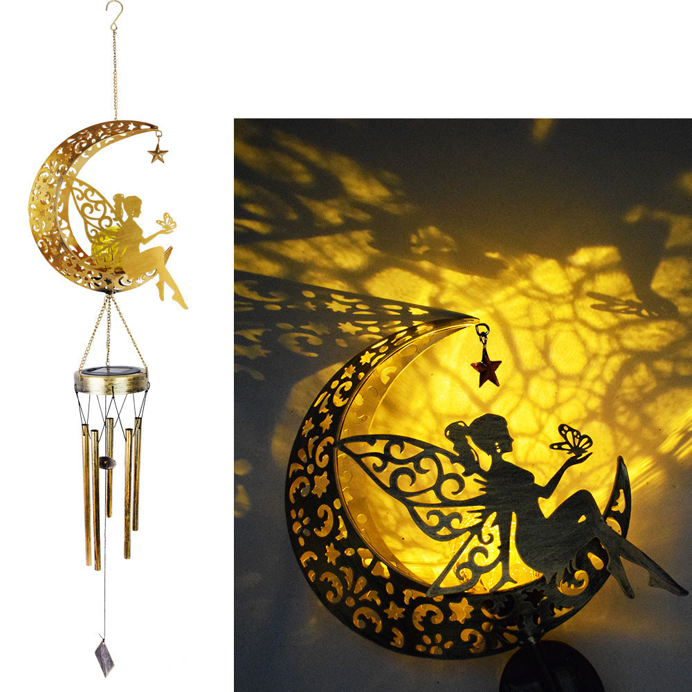 Hanging Flamingo Solar LED Wind Chime with Crackle Glass Globe | Thrascher