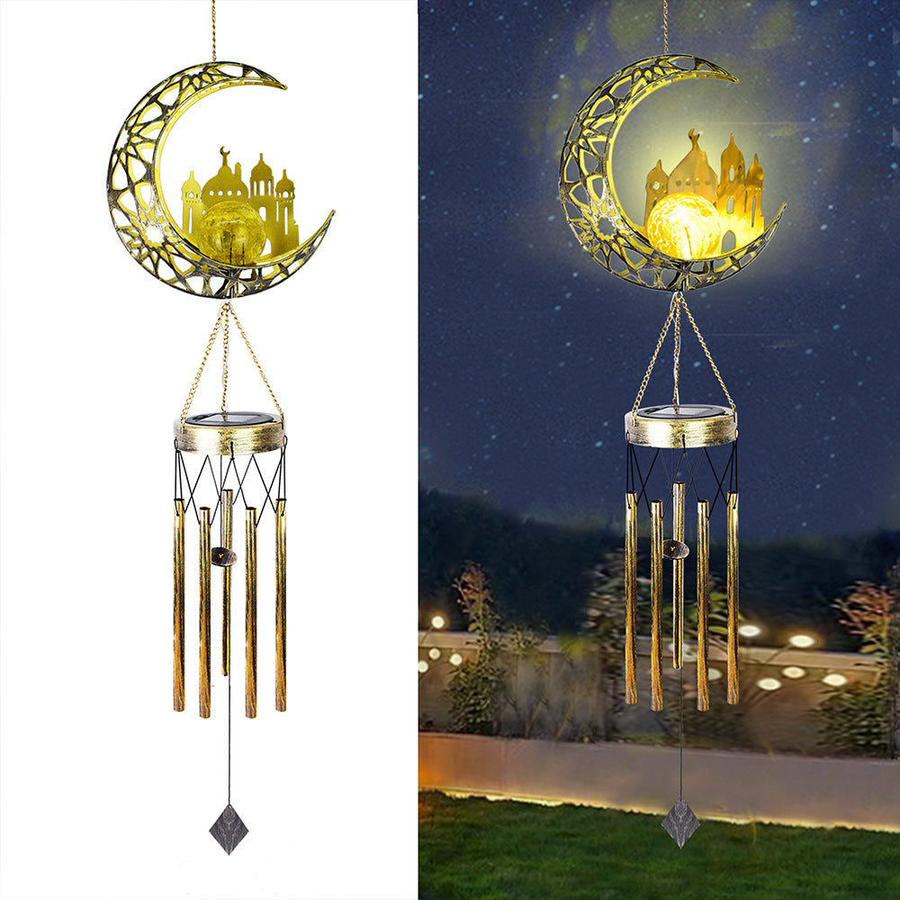 Hanging Flamingo Solar LED Wind Chime with Crackle Glass Globe | Thrascher