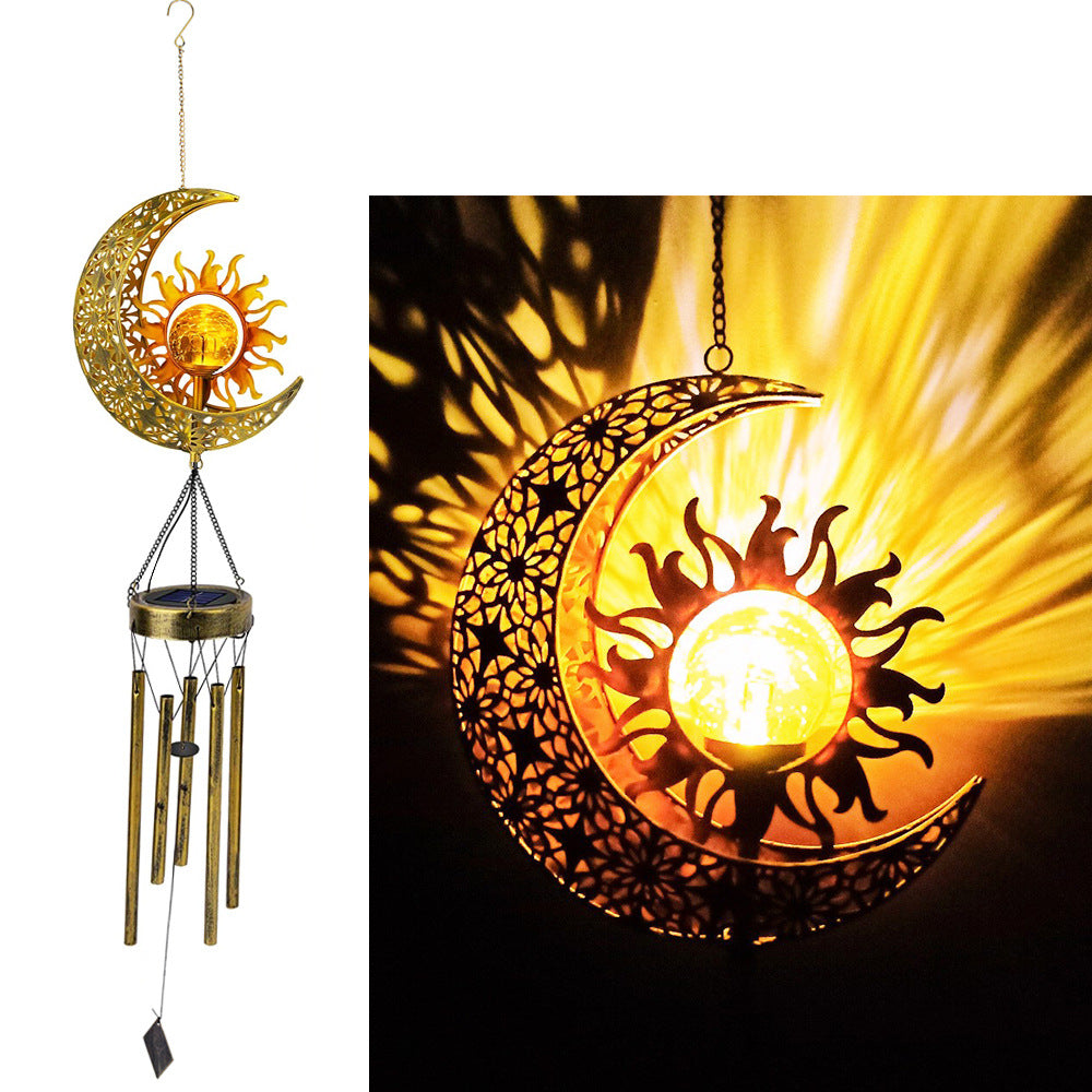 Hanging Flamingo Solar LED Wind Chime with Crackle Glass Globe | Thrascher