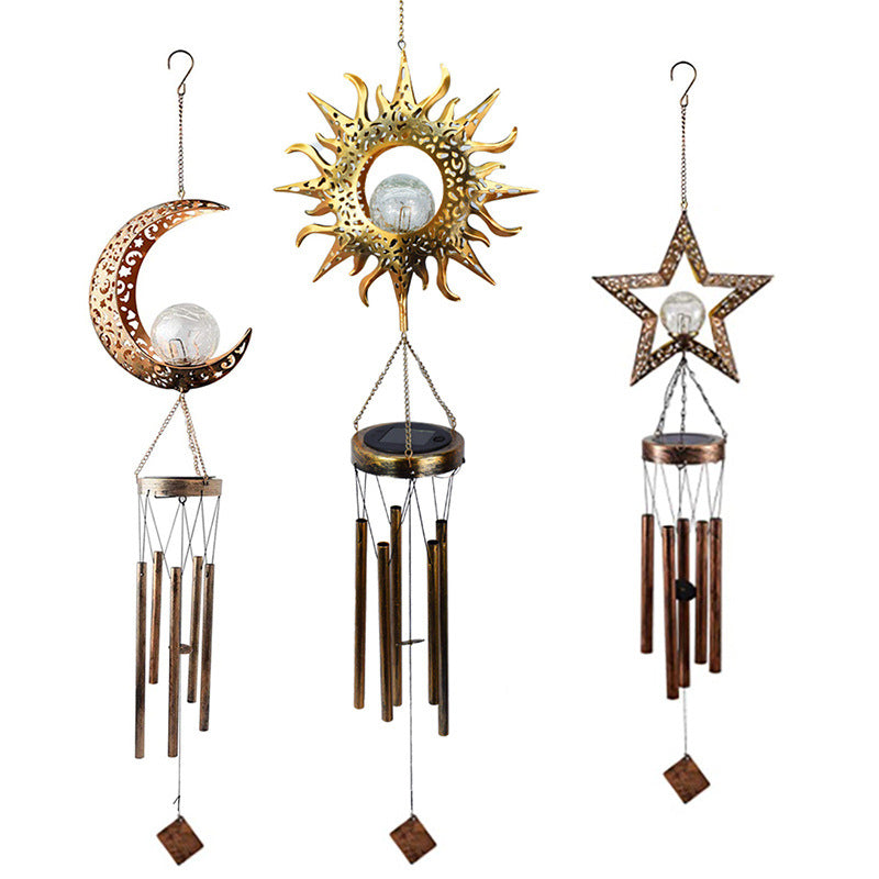 Hanging Flamingo Solar LED Wind Chime with Crackle Glass Globe | Thrascher