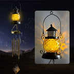 Hanging Flamingo Solar LED Wind Chime with Crackle Glass Globe | Thrascher
