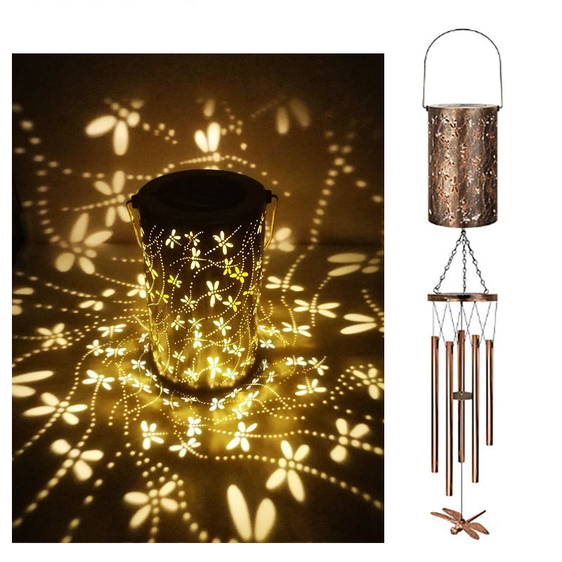 Hanging Flamingo Solar LED Wind Chime with Crackle Glass Globe | Thrascher