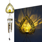 Hanging Flamingo Solar LED Wind Chime with Crackle Glass Globe | Thrascher