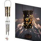 Hanging Flamingo Solar LED Wind Chime with Crackle Glass Globe | Thrascher