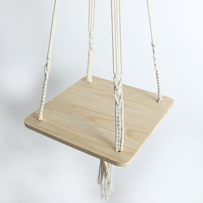 Hanging Plant Holder Cotton Macrame Wood | Thrascher