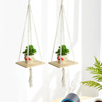 Hanging Plant Holder Cotton Macrame Wood | Thrascher