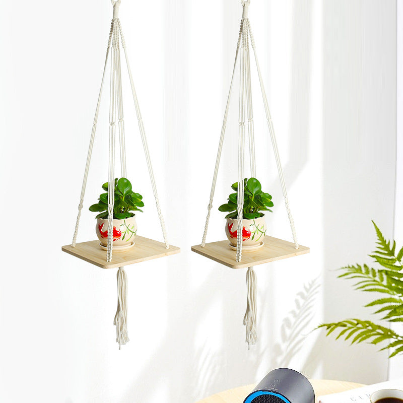 Hanging Plant Holder Cotton Macrame Wood | Thrascher