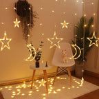 Hanging Star and Crescent Moon LED Curtain String Lights for Bedroom Ambiance | Thrascher