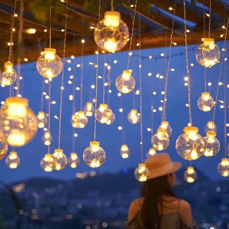 Hanging Star and Crescent Moon LED Curtain String Lights for Bedroom Ambiance | Thrascher