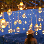Hanging Star and Crescent Moon LED Curtain String Lights for Bedroom Ambiance | Thrascher