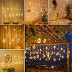 Hanging Star and Crescent Moon LED Curtain String Lights for Bedroom Ambiance | Thrascher
