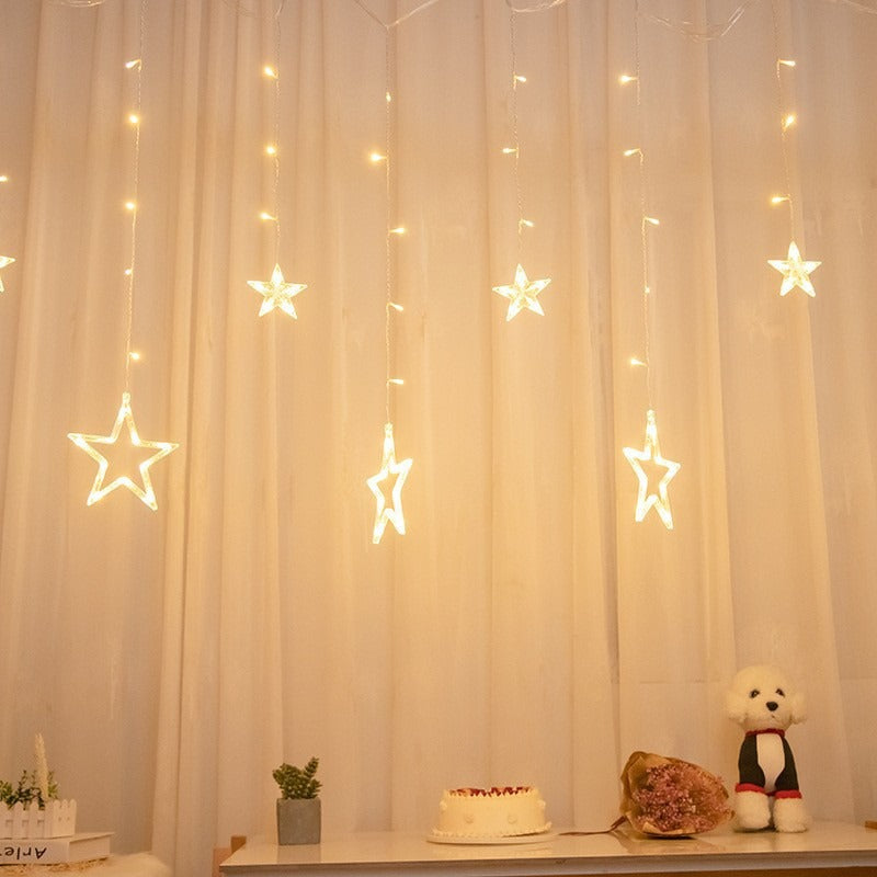 Hanging Star and Crescent Moon LED Curtain String Lights for Bedroom Ambiance | Thrascher