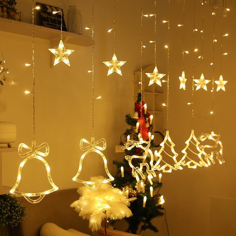 Hanging Star and Crescent Moon LED Curtain String Lights for Bedroom Ambiance | Thrascher