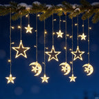 Hanging Star and Crescent Moon LED Curtain String Lights for Bedroom Ambiance | Thrascher