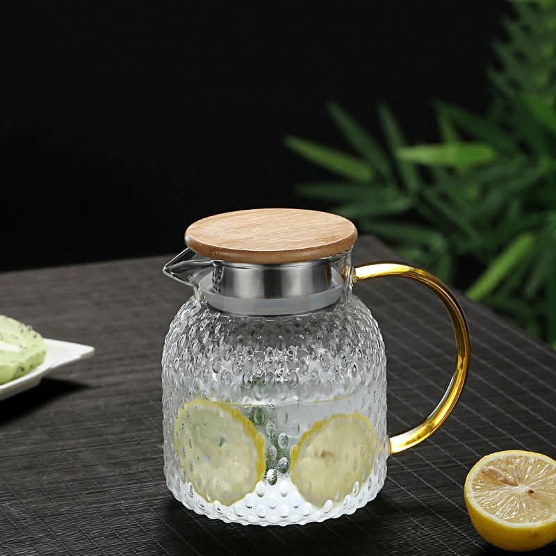 Heat-Resistant Recycled Glass Pitcher with Bamboo Lid, 34 oz or 64 oz