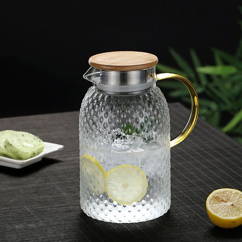 Heat-Resistant Recycled Glass Pitcher with Bamboo Lid, 34 oz or 64 oz