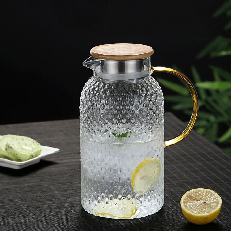 Heat-Resistant Recycled Glass Pitcher with Bamboo Lid, 34 oz or 64 oz