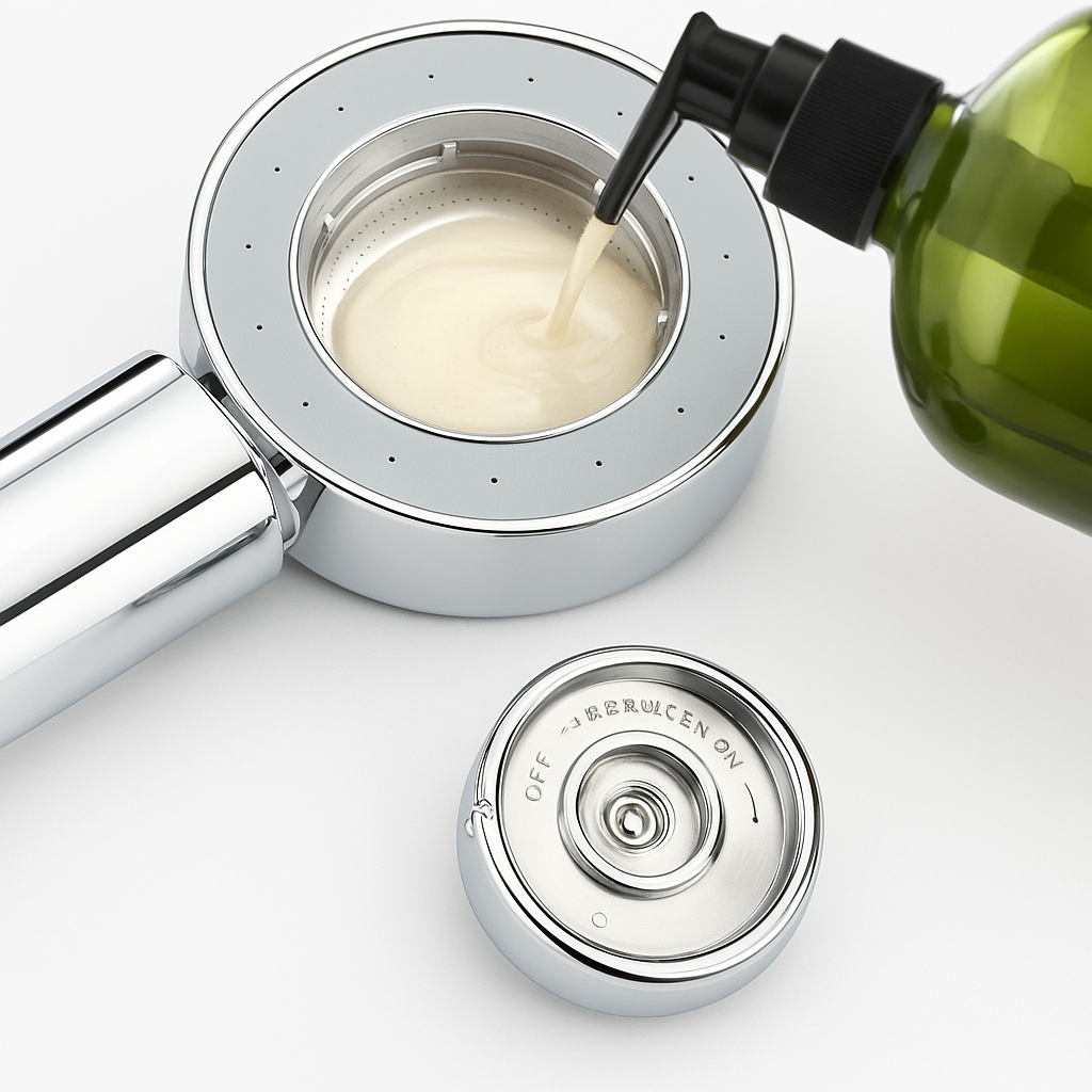 High-Pressure Shower Head with Soap Dispenser, Double-Sided Outlet