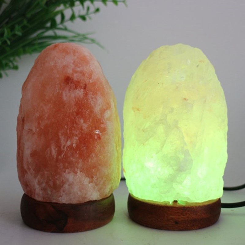 Himalayan Salt Crystal Sphere Lamp with Color Changing LED and Natural Wood Base | Thrascher