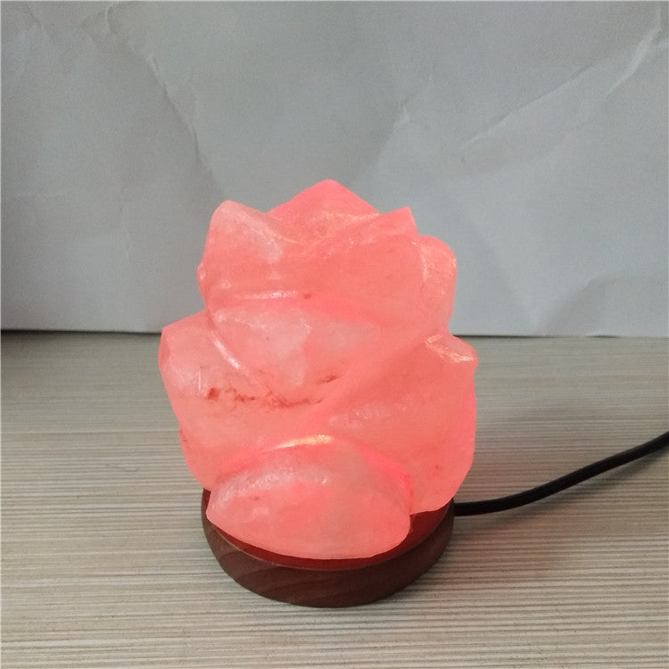 Himalayan Salt Crystal Sphere Lamp with Color Changing LED and Natural Wood Base | Thrascher
