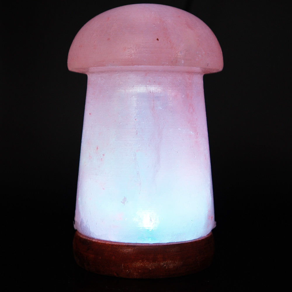 Himalayan Salt Crystal Sphere Lamp with Color Changing LED and Natural Wood Base | Thrascher