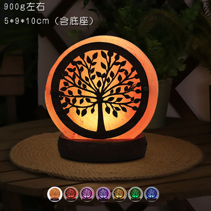 Himalayan Salt Crystal Sphere Lamp with Color Changing LED and Natural Wood Base | Thrascher