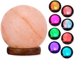 Himalayan Salt Crystal Sphere Lamp with Color Changing LED and Natural Wood Base | Thrascher