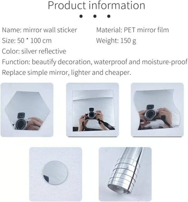 Flexible PET Wall Mirror Sheets, Peel-and-Stick, 19.7 in x 19.7 in to 19.7 in x 78.7 in