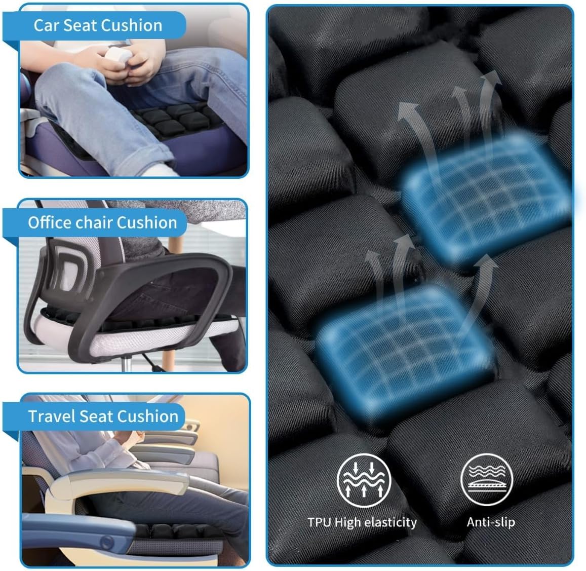 Inflatable Travel Seat Cushion, 36 Air Cells, Lycra and TPU, view 5