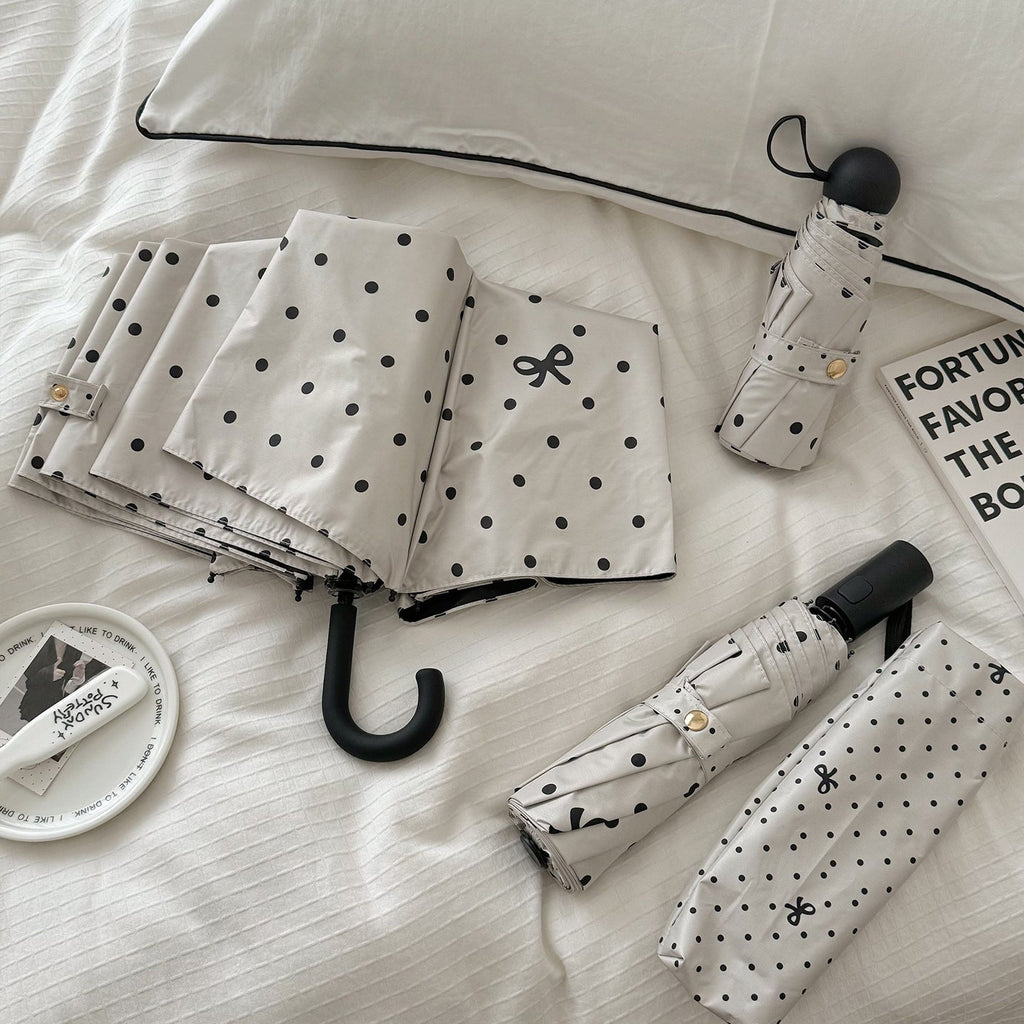 Ladies' Compact Polka Dot Rain Umbrella with Matching Case, view 2