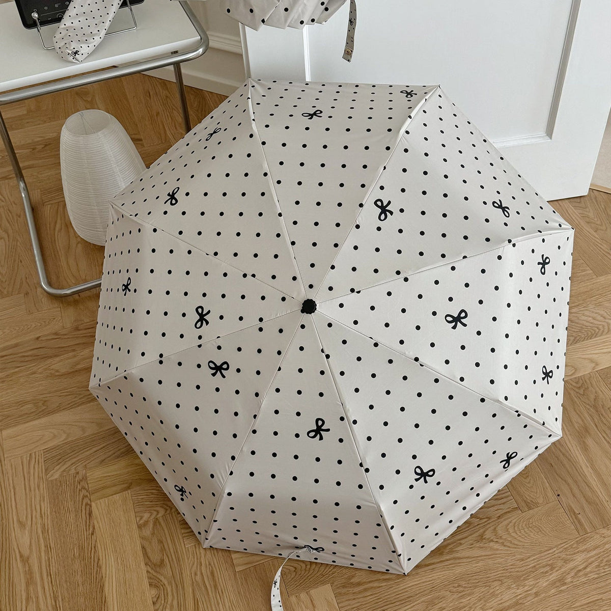 Ladies' Compact Polka Dot Rain Umbrella with Matching Case, view 3