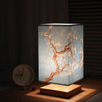 Japanese Scandinavian Bedside Table Lamp with Wooden Base and Patterned Fabric Shade